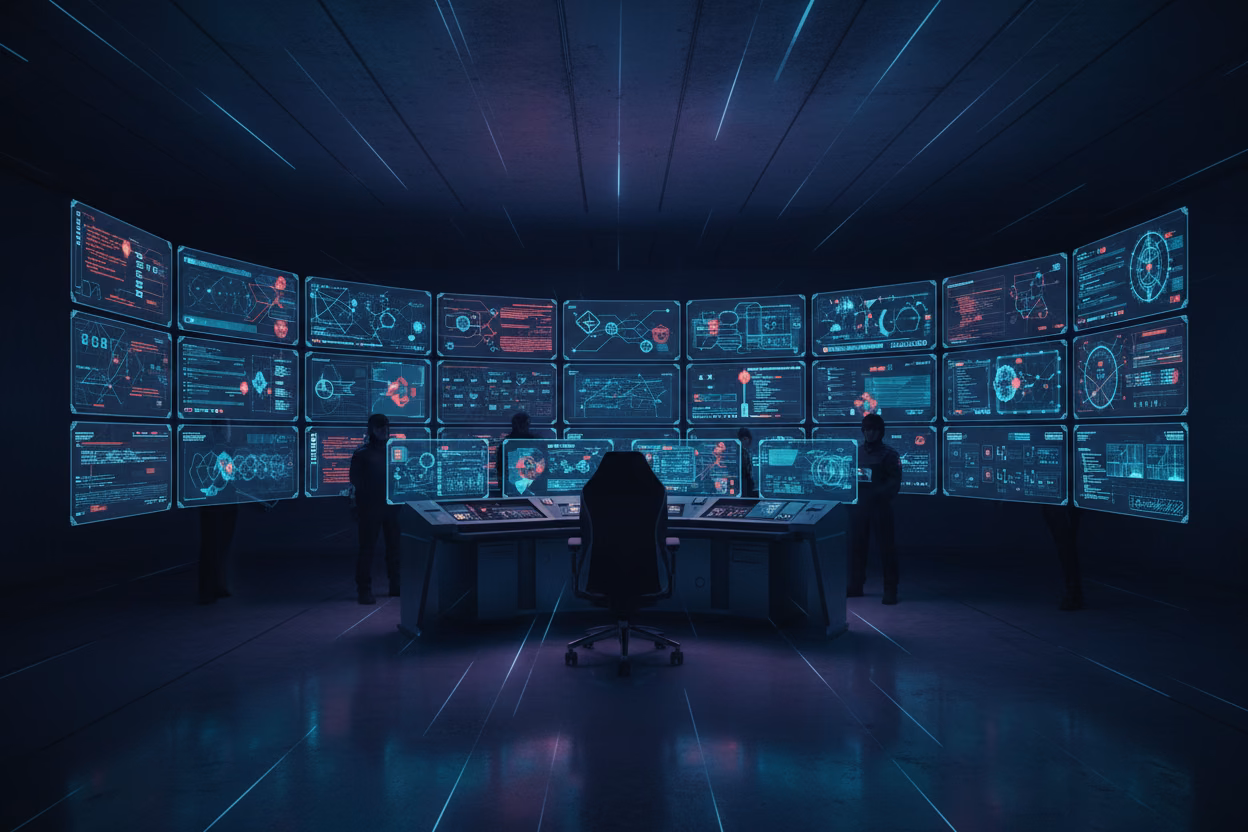 Seguridad y Control · SOC Security Operations Center monitoreando amenazas y panel OWASP Top 10.